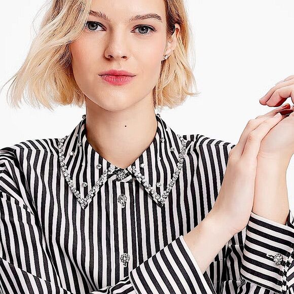 kate spade Acrobat Stripe Black and White Embellished Womens Shirt Size L - Picture 6 of 13